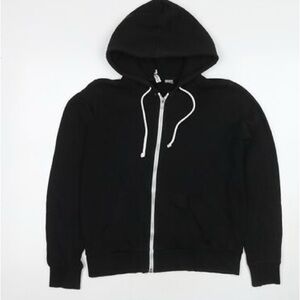 SWS Black Zip-Up Hoodie with White Drawstrings